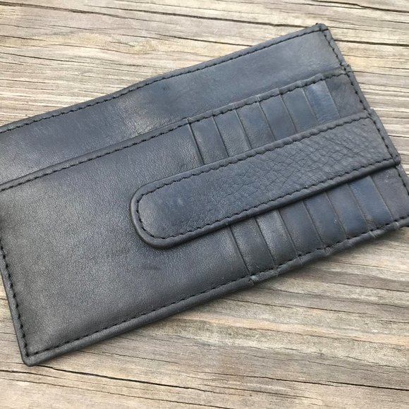Wallet Black Genuine Leather Card Holder Handmade - Picture 3 of 11